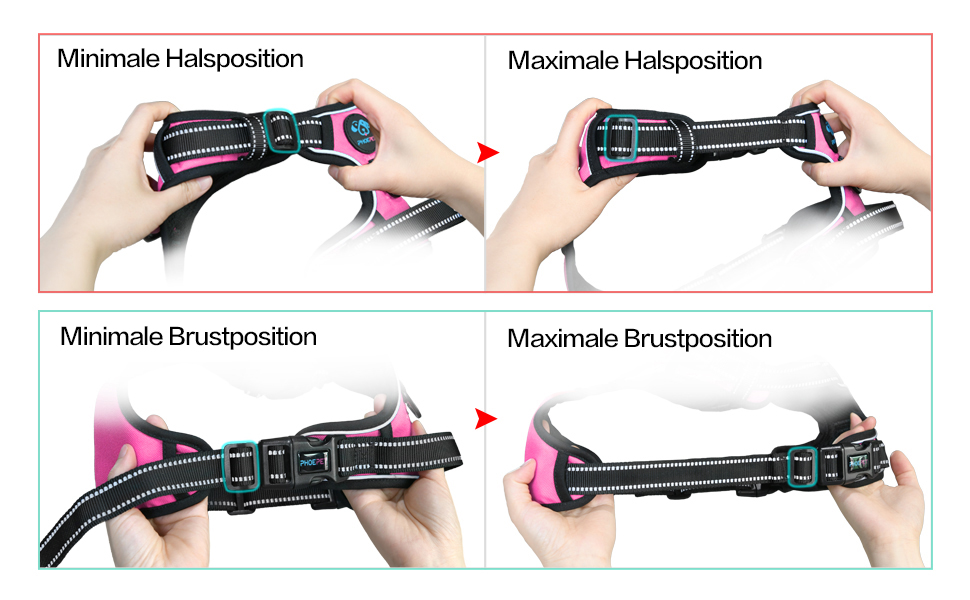 Шлейка для собак PHOEPET регульована, рожева, для прогулянок, з карабіном, світловідбиваючими смугами та контрольною ручкою (M)
