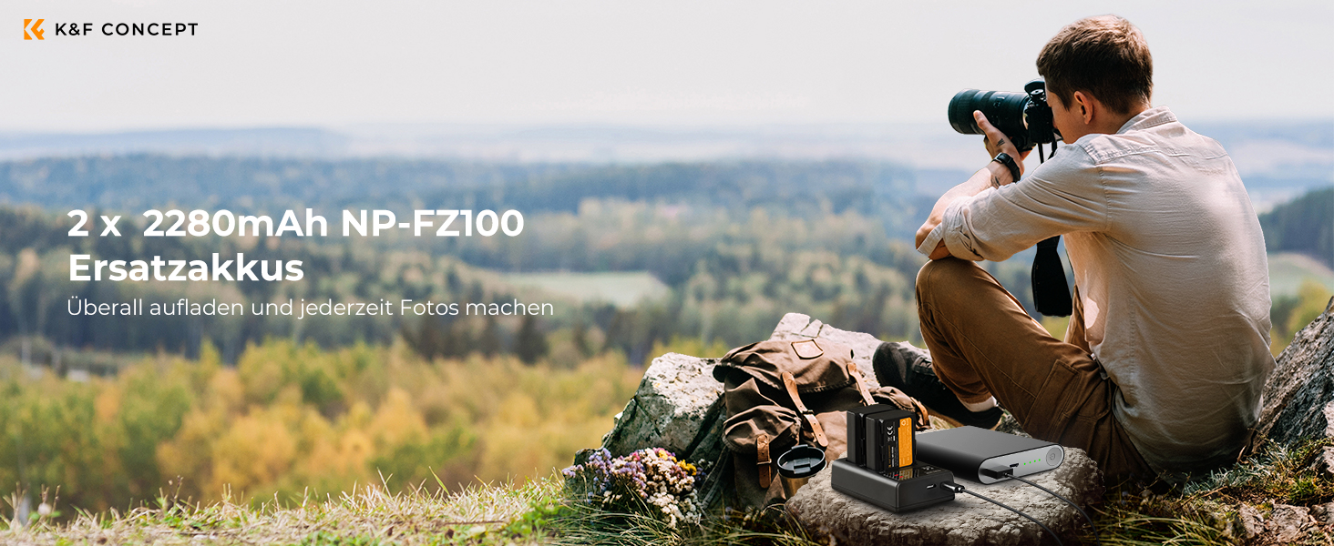 Запасний акумулятор K&F Concept NP-FZ100 (2 шт.) 2280mAh з USB зарядним пристроєм для камер Sony Alpha 9, A9R, A9S, A7RIII, A7 III, A7RIV, ZV-E10ii