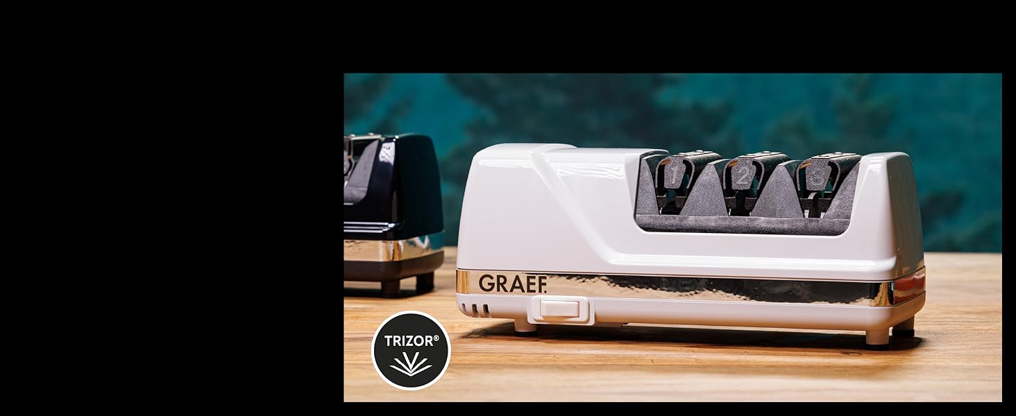 Електричний точило для ножів GRAEF CC120 з 3 ступенями, 20° кут заточування, алмазне покриття, для кухонних, мисливських, професійних та зубчастих ножів
