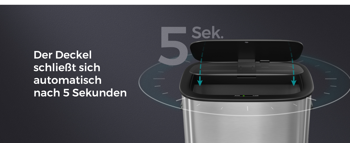 Відро для сміття SONGMICS з датчиком 50л, з м'яким закриттям, з нержавіючої сталі, з кільцем для пакетів, срібне (LTB610E50)