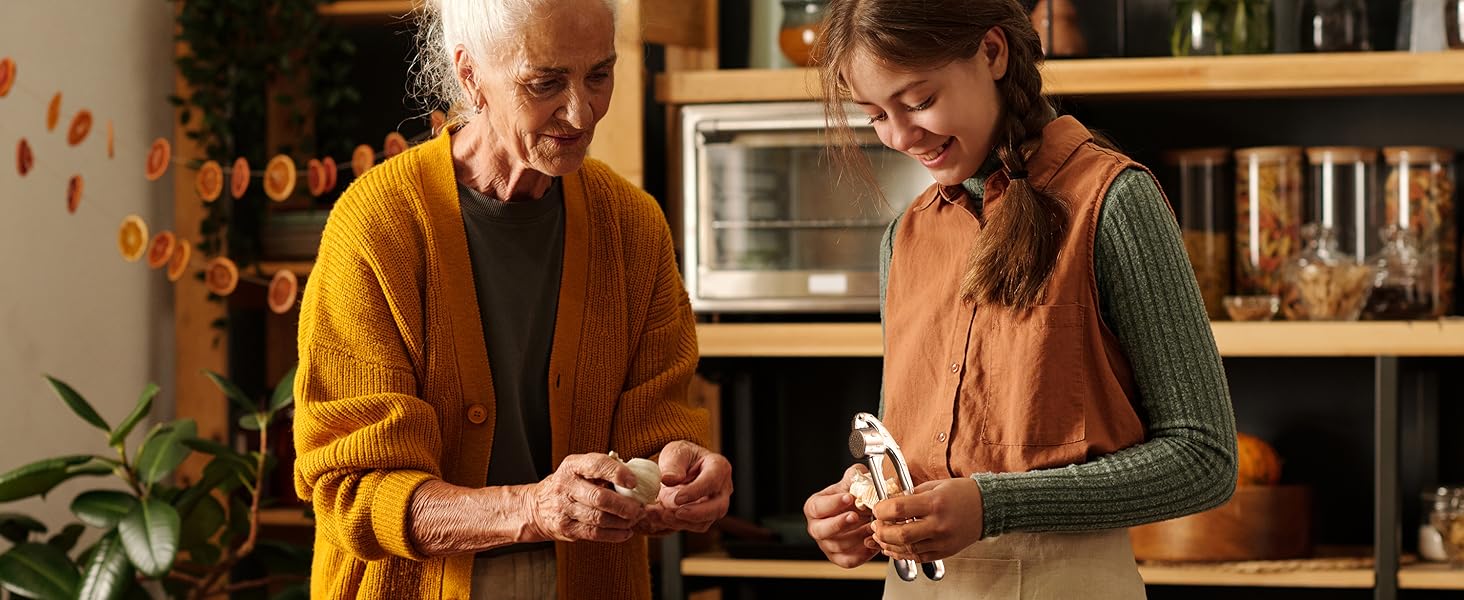 Преса для часнику VALUXE® - професійна, міцна, срібна, для кухні, миється в посудомийній машині