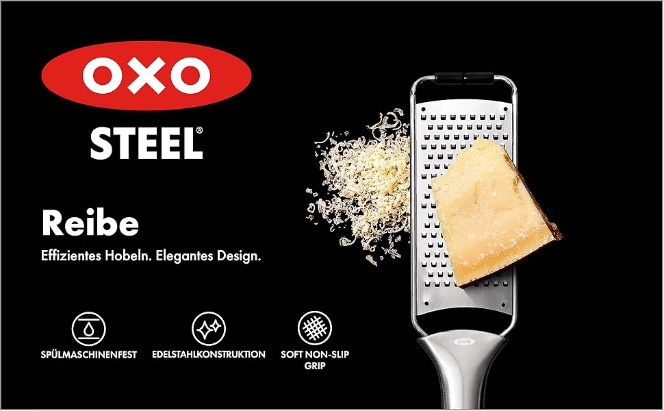 OXO Good Grips Тріскачка-тертка з піддоном з нержавіючої сталі – для овочів та інших продуктів (сучасний, мінімалістичний дизайн)