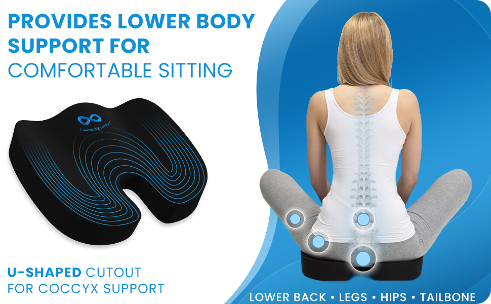 Подушка для сидіння Everlasting Comfort Ergonomic: Memory Foam для офісу, авто та дому. Ергономічна подушка на офісний стілець та автокрісло, знімний чохол, нековзна основа (з чорним гелем).