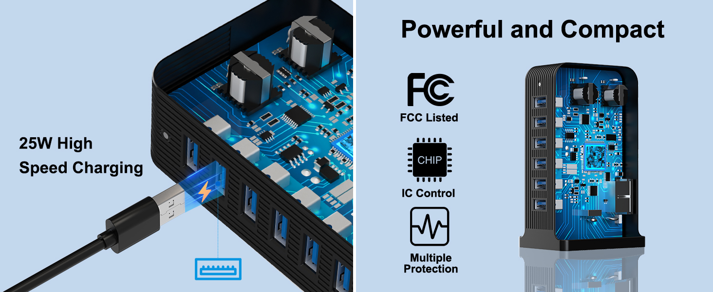 Зарядний пристрій USB мережевий 6 портів 25W для iPhone, Samsung, LG, Huawei та інших пристроїв (Чорний)