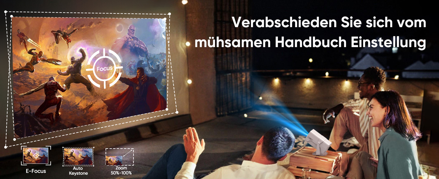 Mini проєктор Beamer з WiFi Bluetooth, 1080P Full HD, підтримкою Netflix, електричний, з автофокусом та автоматичною корекцією трапеції, 270° обертання для домашнього кінотеатру