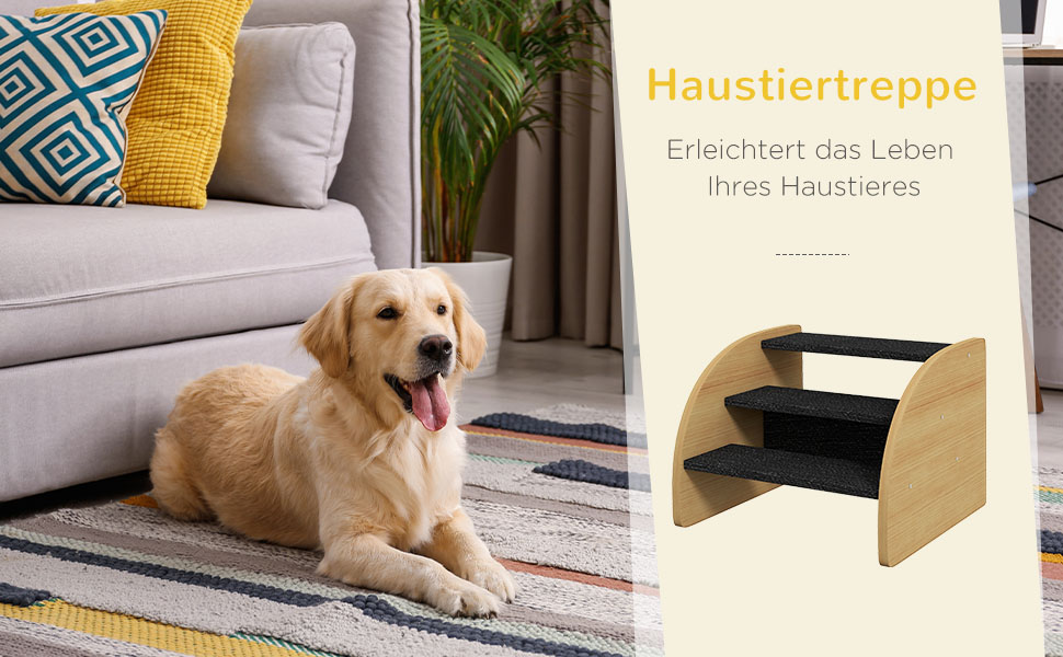 Сходинки для собак PawHut - 3 сходинки, 30 см, з боковинами. Підходить для маленьких собак та котів. Для підйому на ліжко, диван, у машину. Колір: дуб