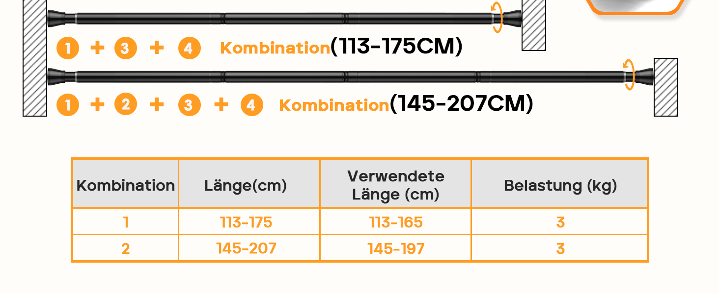 Тelescopic штанга для карнизів без свердління 120-200 см - для штор, душових перегородок, вікон, ванної кімнати (1 шт., чорний)