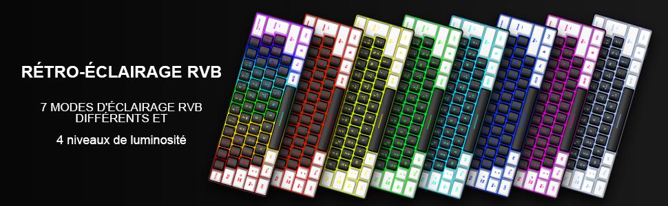 RedThunder K62 Бездротова ігрова клавіатура та миша, RGB, AZERTY, 62 клавіші, міні, для PC/PS5 (Чорний/Білий)