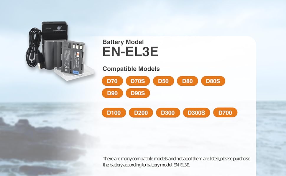 Акумулятор DSTE EN-EL3E (2 шт.) та Micro USB зарядний пристрій - сумісний з Nikon D30, D50, D70, D70S, D90, D80, D100, D200, D300, D300S, D700