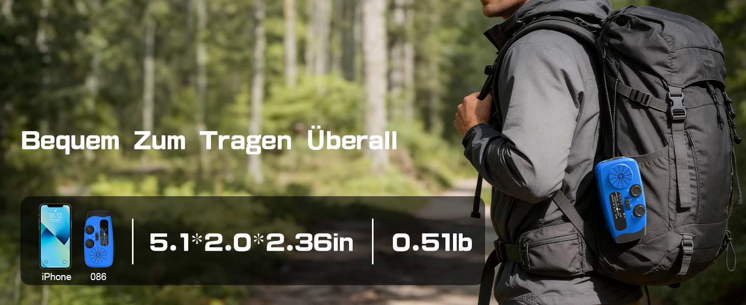 Радіо-кринка Notfall Weltempfänger 4000 mAh (14800 mWh) з 3 кабелями, AM/FM/WB, SOS-сигнал, ліхтарик, блакитне аварійне радіо