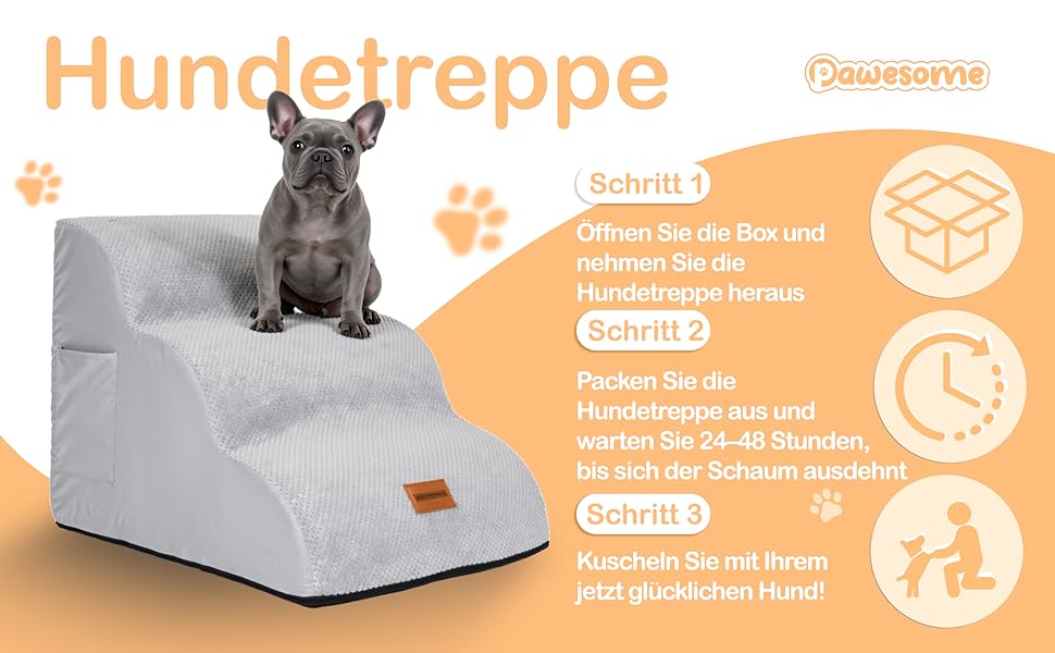 Східці для собак Pawesome: 3 сходинки, 40 см, для маленьких собак та котів, миються