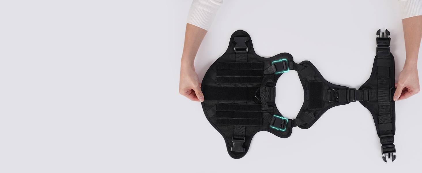 Шлейка для собак Rabbitgoo для великих собак без натягу, тактична нагрудна шлейка з MOLLE, металеві пряжки, дихаюча, військова, чорна, розмір L (1 шт.)