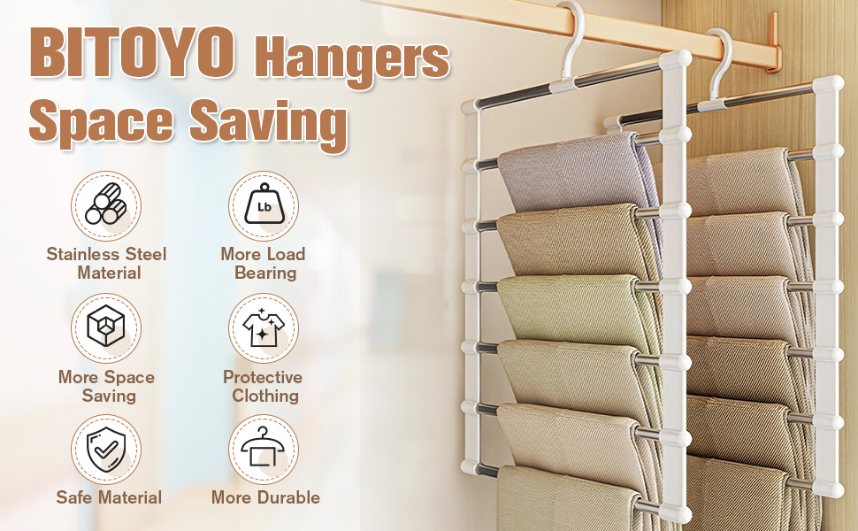 Набір з 3 штук вішалок для штанів, 7 в 1, економія місця, неслизькі вішалки для штанів, органайзер для шафи з 10 прищіпками, з нержавіючої сталі, складні вішалки для штанів, шарфів, рушників, краваток, постільної білизни