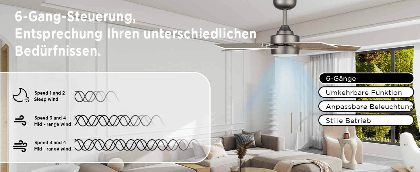 Стеляний вентилятор для маленьких кімнат: сучасний вентилятор з регульованою яскравістю, пультом дистанційного керування, реверсивним двигуном, 6 швидкостей, тихий, 230V (Бронза+волоський горіх, 91 см)