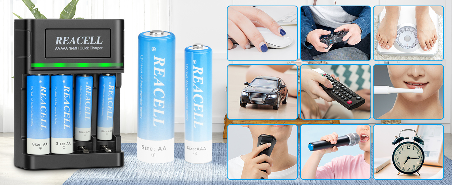 Зарядний пристрій для акумуляторів AA/AAA NiMH, LED дисплей, USB Type-C та Micro USB, швидка зарядка