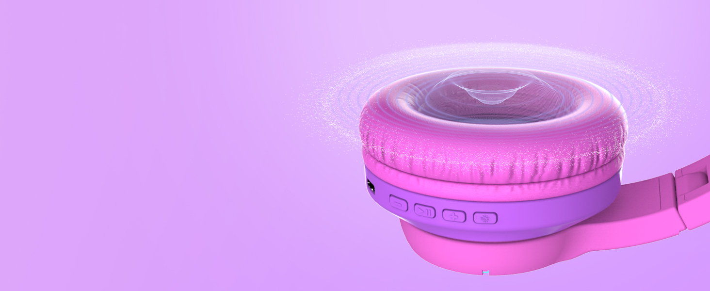 iClever Бездротові навушники для дітей з LED-підсвіткою, Over-Ear, Bluetooth 5.2, мікрофон, BTH12 Рожевий/Фіолетовий