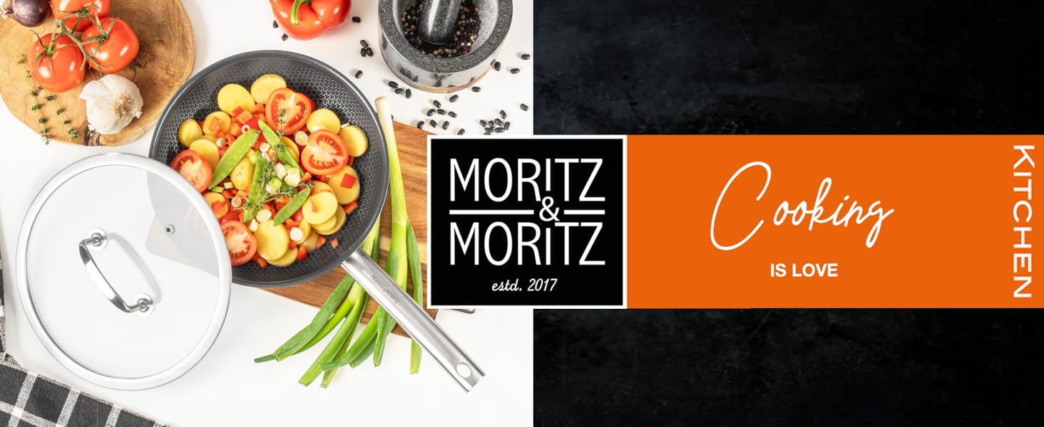 Сковорода Edelstahl з ефектом вафельної структури Moritz & Moritz 28 см з керамічним покриттям нового покоління - підходить для всіх типів плит - антипригарна сковорода з округлим краєм для приготування, смаження та тушкування. Діаметр 28 см (З кришкою, Ø 24 см)