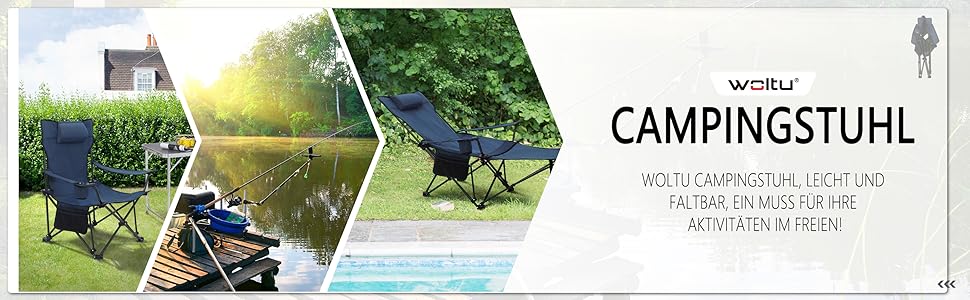 Набір кемпінгових стільців WOLTU 2 шт. з підставкою для ніг, блакитний - пляжний, рибальський, складаний стілець з підсклянником та сумкою для зберігання