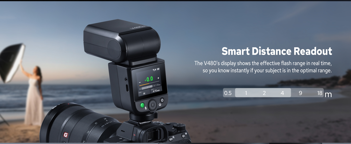 Спалах для камери Godox V480C Canon з сенсорним екраном, GN50, TTL, 2.4G Wireless, 1/8000 HSS, 650 J, 1.7s час відблиску, Li-ion акумулятор 7.2V/2200mAh