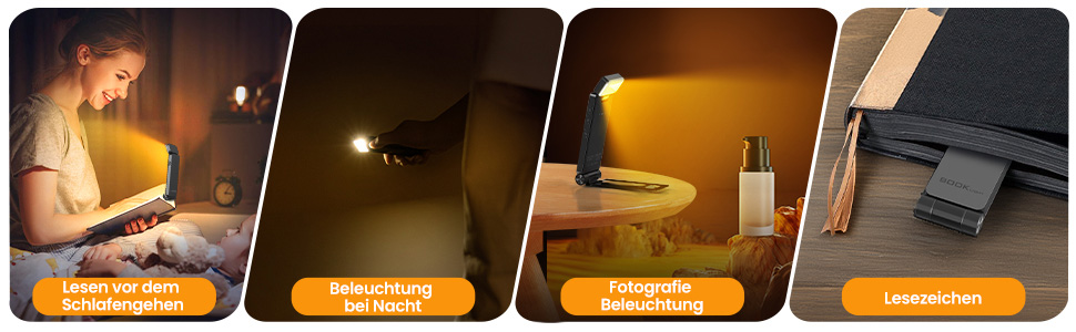 LED лампа для читання Maxtachi - кріплення на книгу, 3 кольори, регулювання яскравості, USB, сірий, для дітей