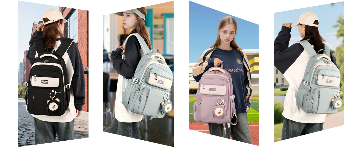 Шкільний рюкзак Makukke для дівчаток, водонепроникний, 30л, для 5 класу, з милим брелоком, зелений