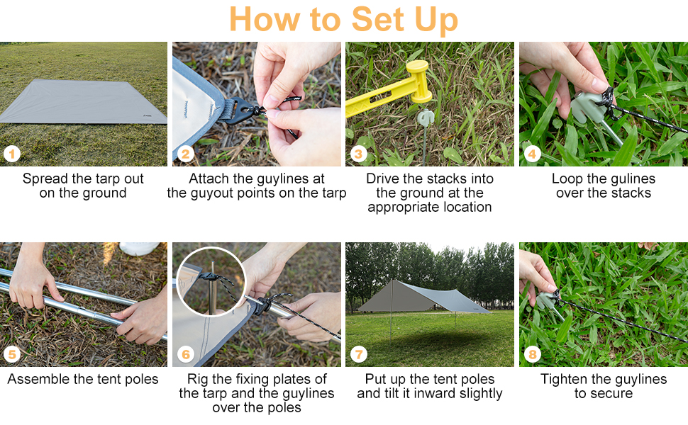 Тент для кемпінгу WADEO, 4x3 м, водонепроникний, з кілочками та стяжками, для пікніків та відпочинку на природі - Хакі (3,6м x 4,8м, Сірий)