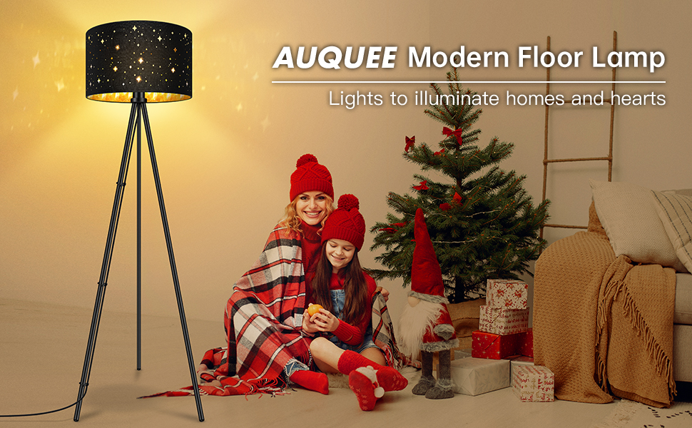 AUQUEE LED-стійка лампа для вітальні, 6W, сучасна тринога з металу, декоративний плафон, вимикач на корпусі, ретро лампа для читання, для вітальні, спальні (зірка+чорний та золото)
