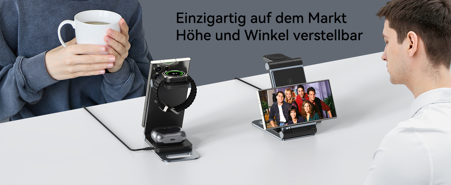 База для бездротової зарядки 3-в-1 для Samsung Galaxy S25 Ultra, S24, S23, S22, S21, S20, Z Flip, Z Fold, Galaxy Watch 8/Ultra/7, Galaxy Buds, 20W, чорний