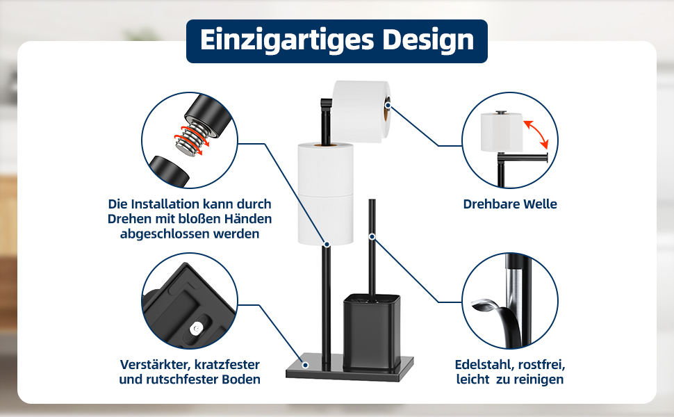 Тримач туалетного паперу з щіткою для унітазу - набір для ванної кімнати, чорний матовий