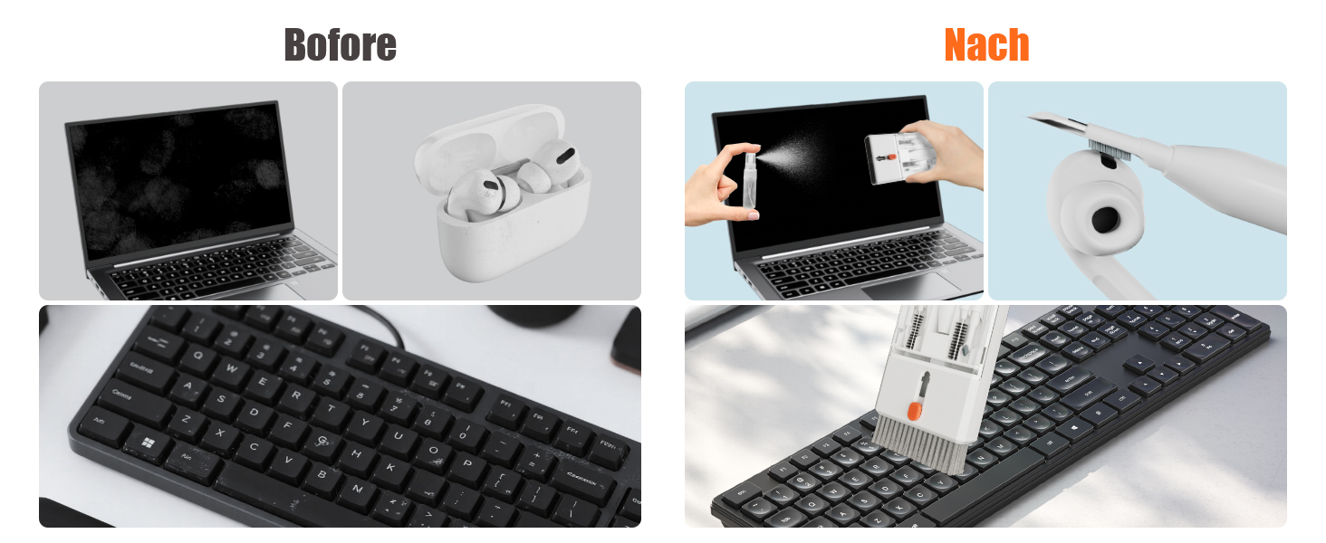 Набір для чищення гаджетів 22-в-1: навушники, телефони, клавіатури, камери, монітори, планшети, автоекрани. З щіткою та спреєм