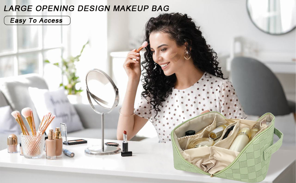 Жіноча косметичка для подорожей з великим об'ємом, водовідштовхуюча, з перегородками, органайзер (кремовий персик, світло-зелений)