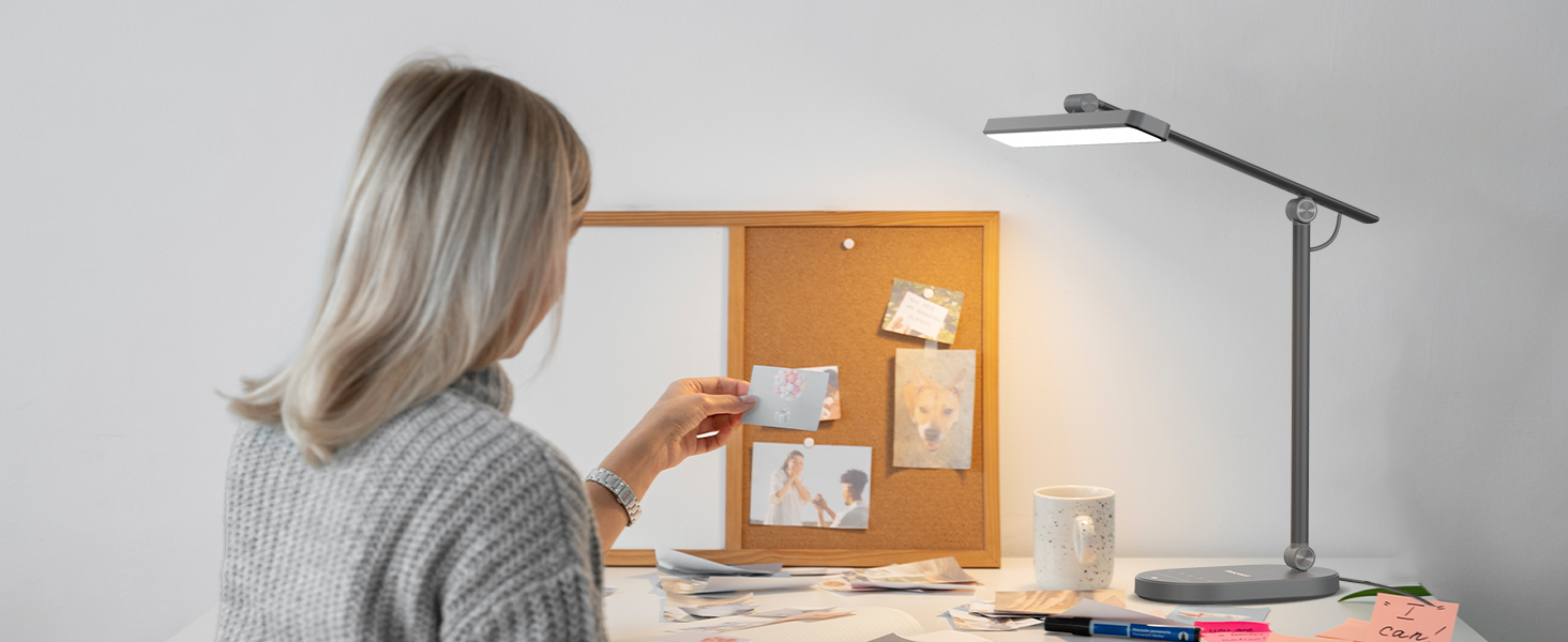 Настільна LED лампа Honeywell H4 Sunturalux – офісна лампа з диммером, 3 режими світла, 5 рівнів яскравості, таймер, сенсорне управління, сірий