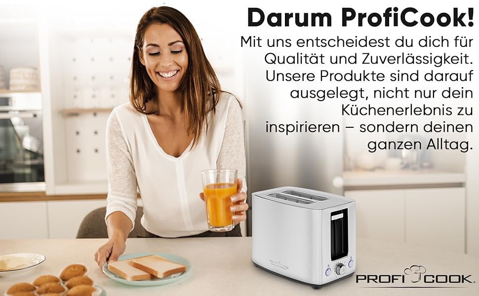 Тостер ProfiCook PC-TA 1244: 2 відділення, широкі слоти, 7 рівнів підсмажування, зйомна крихта, корпус з нержавіючої сталі, сенсорне керування, насадка для тостів