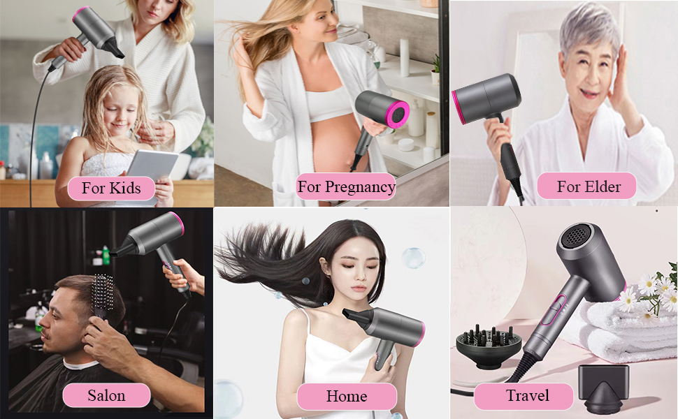 Іонний фен AC мотор 1800W, професійний фен для волосся з 3 режимами нагріву, кнопка холодного повітря, дифузор, 2 концентратори, гребінець для жінок та чоловіків