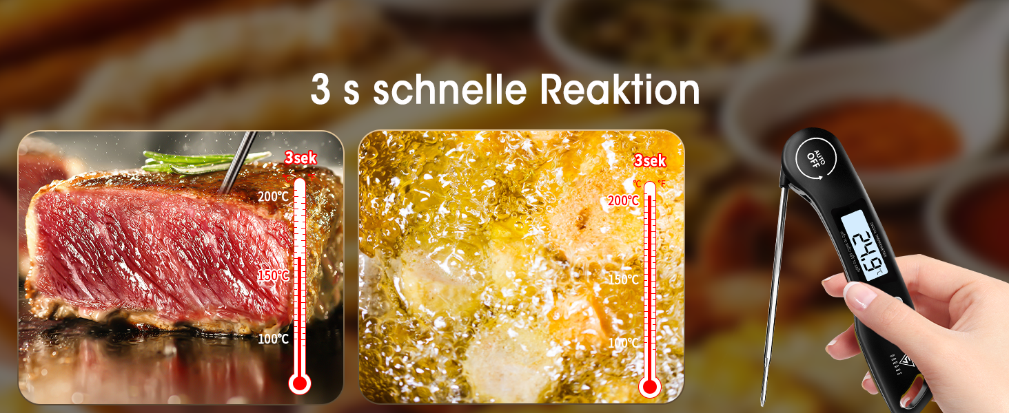 Цифровий термометр для м'яса DOQAUS: гриль, приготування їжі, кухня. Швидке зчитування, довга сонда, LCD-дисплей.