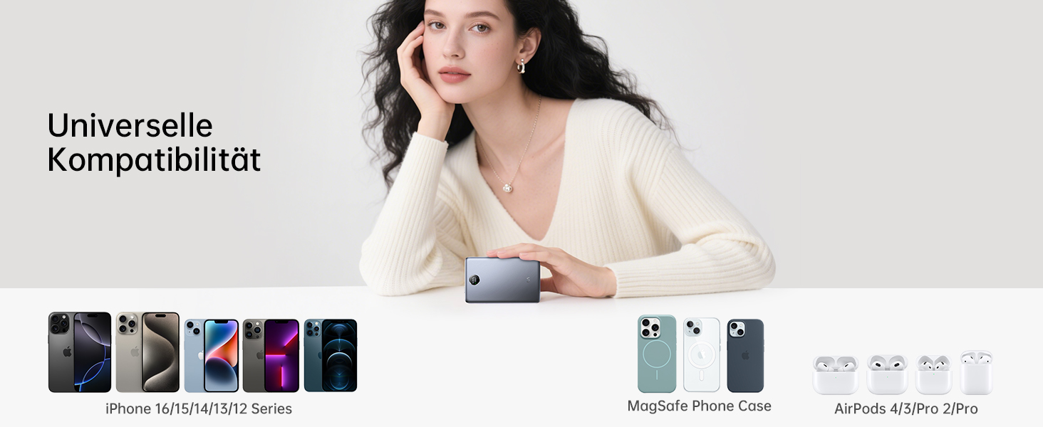 iWALK Powerbank MagSafe 5000mAh з LED-дисплеєм (Сірий) - Бездротова зарядка для iPhone 17/16/15/14/13/12