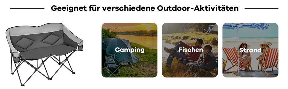 Кемпінговий стілець COSTWAY для двох осіб: складаний стілець з м'яким сидінням, спинкою, підлокітниками та тримачем для напоїв, вантажопідйомність 226 кг