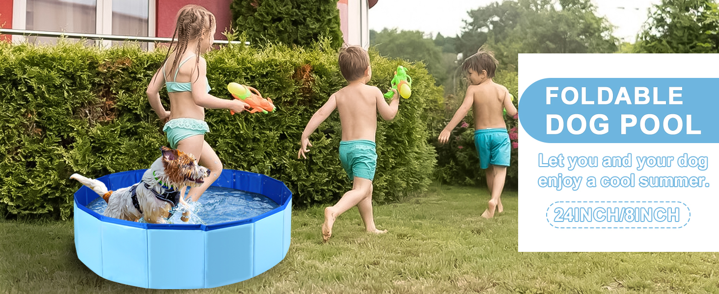 Складний басейн для собак 100x30 см - переносний басейн з ПВХ для великих собак, блакитний, з неслизьким дном