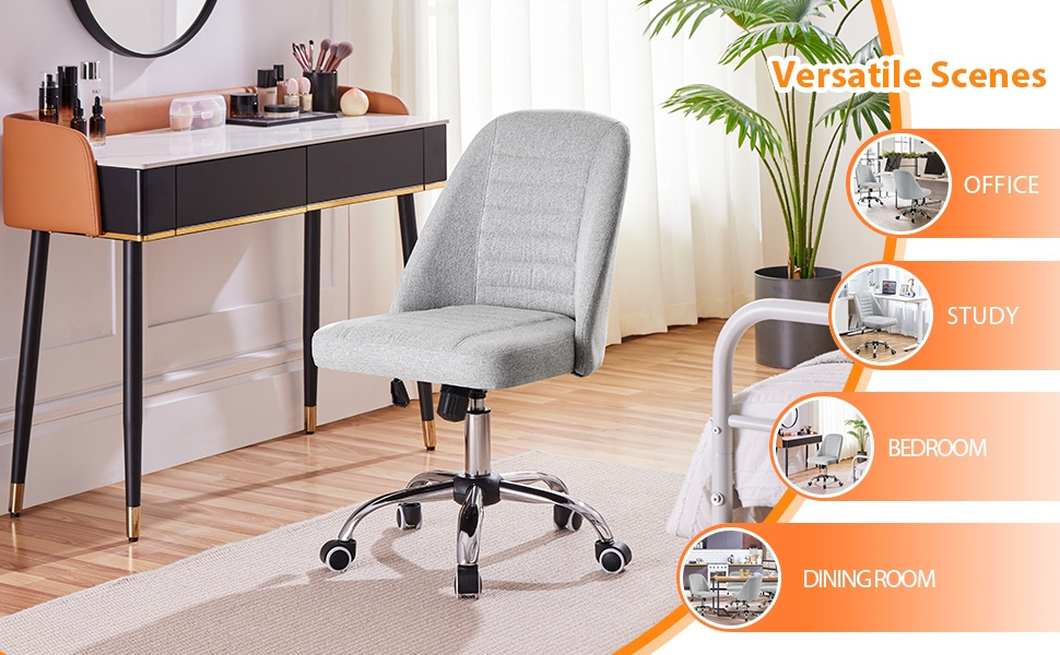 Офісне крісло Yaheetech без підлокітників, обертове з роликами, регульоване по висоті, для роботи та макіяжу (сірий, тканина)