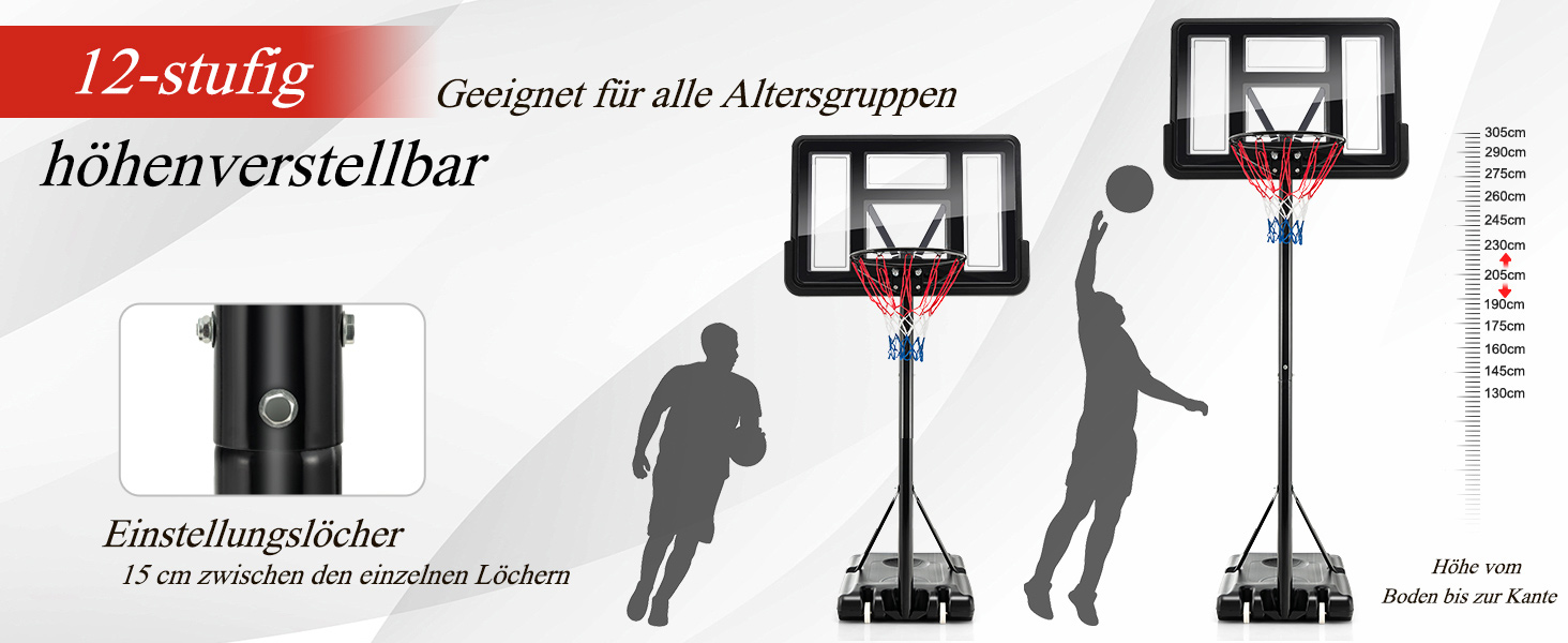 COSTWAY Adjustable Height Basketball Stand - 130-305cm Outdoor Basketball Hoop with Stand & Wheels - Mobile Basketball System with Ball Storage - Hoop System for Kids & Adults - Includes 2 Nets