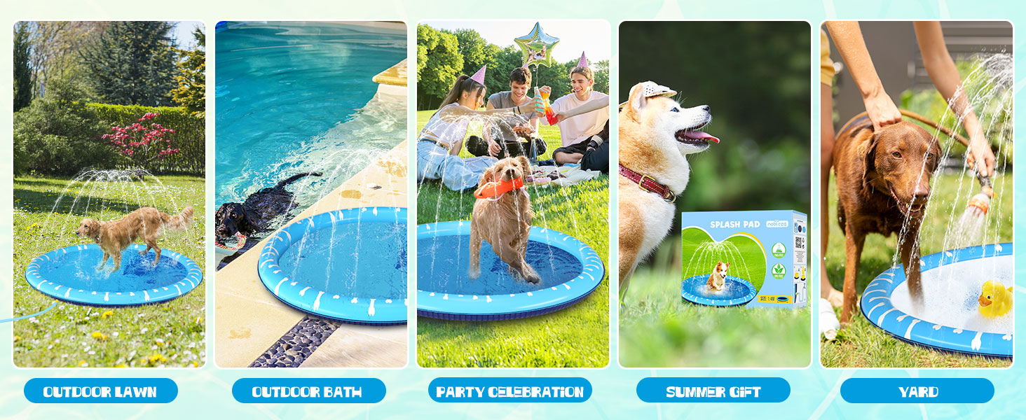 Надувний басейн для собак Nobleza D140см, Splash Pad для великих та маленьких собак, антиковзаюча поверхня, блакитний та світло-блакитний