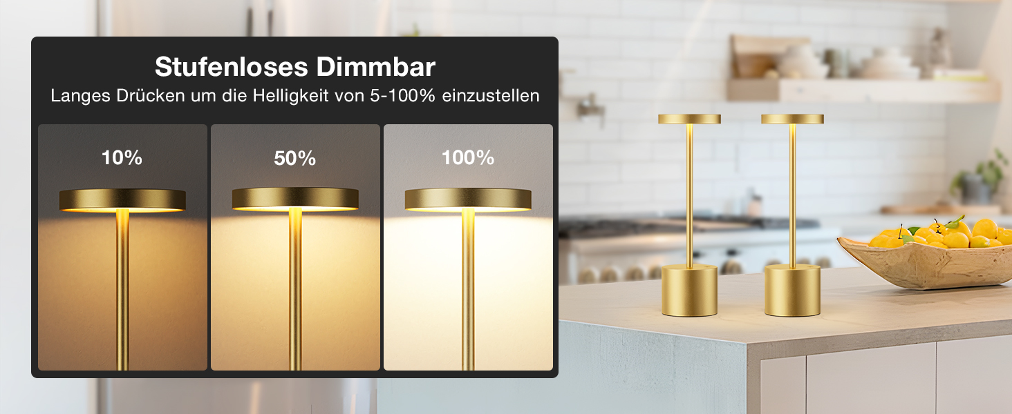 LED настільна лампа бездротова, акумуляторна, торшери з сенсорним керуванням, диммування, 3 колірні температури, регулювання яскравості, для спальні, кафе, чорний колір, 1 шт. (золота)