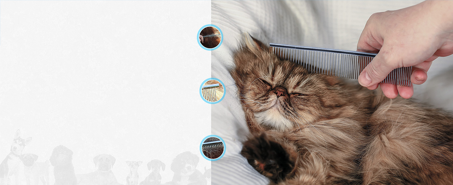 Професійна щітка для собак та котів Candure, довге волосся, догляд за шерстю, гребінець, двосторонні зубчики, 17+9, видаляє ковтуни, шерсть з меблів (Блакитна)