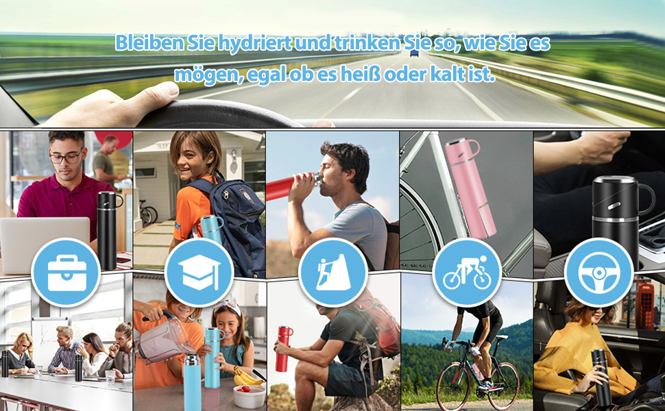 Термос IAGORYUE з нержавіючої сталі, 0,55л, ізольована пляшка з кришкою без витоку та ручкою, подвійні стінки, зберігає тепло та холод до 12 годин - для спорту, офісу, активного відпочинку (блакитний)