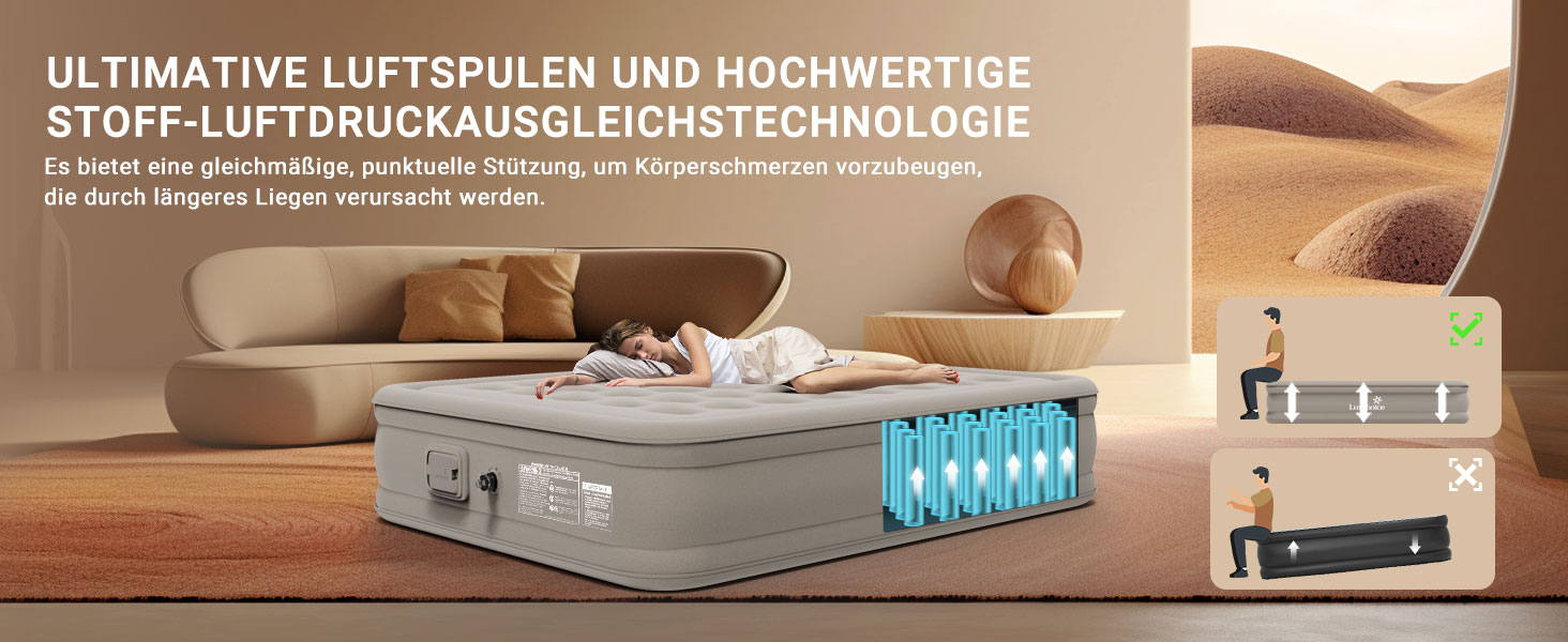 Надувна ліжко 2 особи, самонадувна повітряна матрац з портативним насосом, антизносний матеріал преміум-якості, для кемпінгу та дому. Подвійне ліжко для гостей