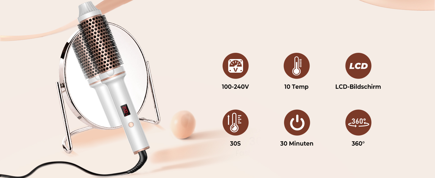 Мультистайлер для волосся 5 в 1 UMIGA 1000W: фен-щітка, плойка та випрямляч з LCD-дисплеєм, 3 температурні режими для об'єму, гладкості та завивки (Золотистий)