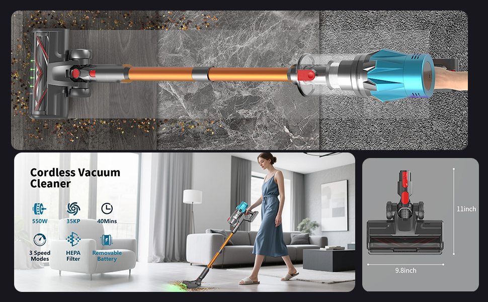 Bergxperten Orizom: Акумуляторний пилосос з автоматичним визначенням пилу | 60 хв роботи | Без мішка | Для килимів, твердих підлог та шерсті тварин | 550 Вт