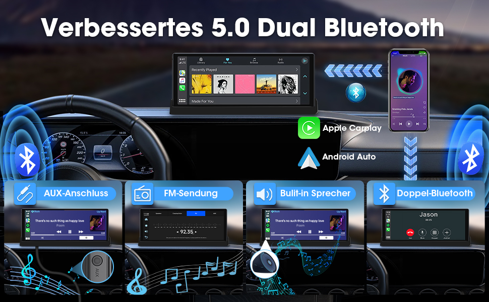 Автомобільний дисплей 10,26'' CarPlay/Android Auto з сенсорним екраном, підставкою, камерою заднього виду, GPS-навігацією, підтримкою Siri/Google для авто 2025, Buddy Display