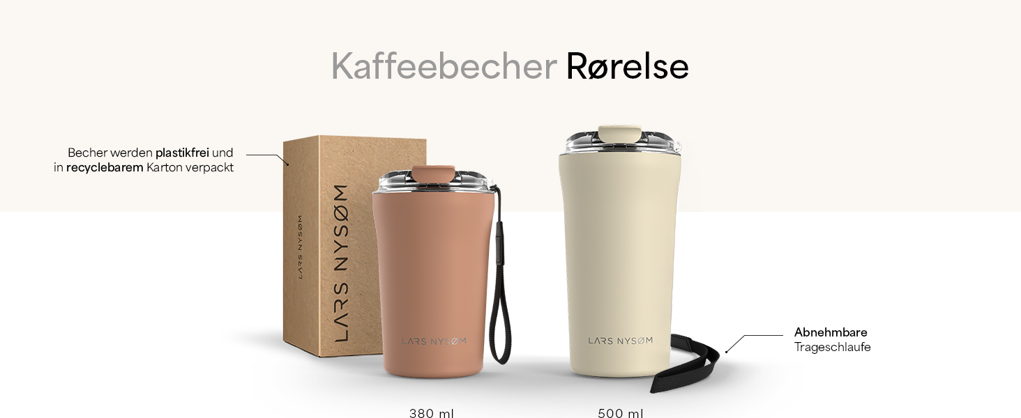 Термокружка для кави та чаю LARS NYSØM | 380 мл, з Tritan кришкою та петлею | Зі сталі, з ізоляцією, витокозахисна, Taupe Brown
