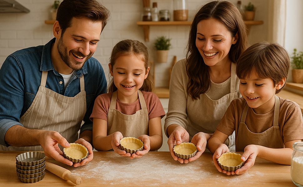 Форми для тартів Yamteck Tarteform 10см (6 шт.) з підйомною основою, золотисті. Антипригарне покриття з вуглецевої сталі для тартів, пирогів, фруктових тортів, різдвяного печива, сімейних обідів та свят. Набір 6 шт.